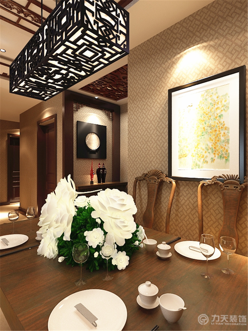 中式 三居 白领 收纳 80后 小资 餐厅图片来自阳光力天装饰在新天地盛景湾-131.00㎡-中式风格的分享