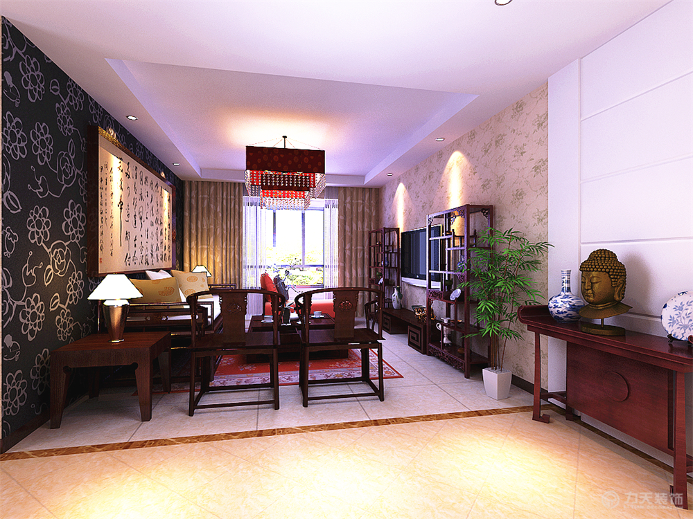 中式 三居 白领 80后 小资 客厅图片来自阳光力天装饰在天骄里-92.9㎡-新中式的分享