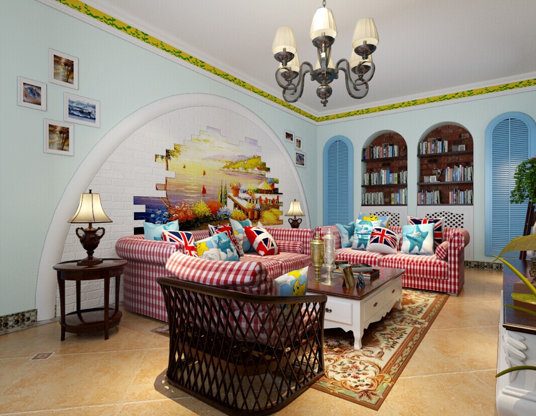 客厅图片来自大业美家装饰在鑫苑世纪东城90平地中海风格设计的分享