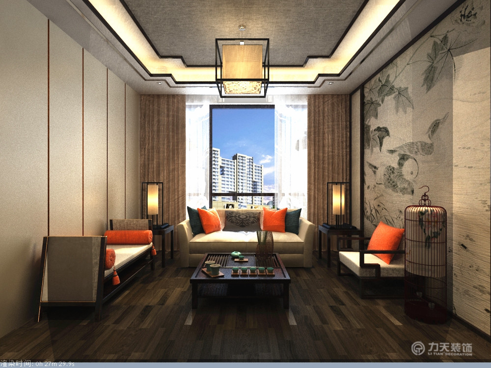 中式 现代 二居 白领 收纳 80后 小资 客厅图片来自阳光力天装饰在喜蜜湾-87.75㎡-现代中式的分享