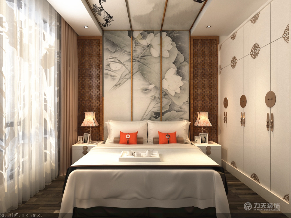 中式 现代 二居 白领 收纳 80后 小资 卧室图片来自阳光力天装饰在喜蜜湾-87.75㎡-现代中式的分享