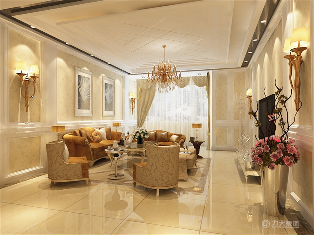 欧式 三居 白领 收纳 80后 小资 客厅图片来自阳光力天装饰在金隅悦城-145㎡-欧式风格的分享