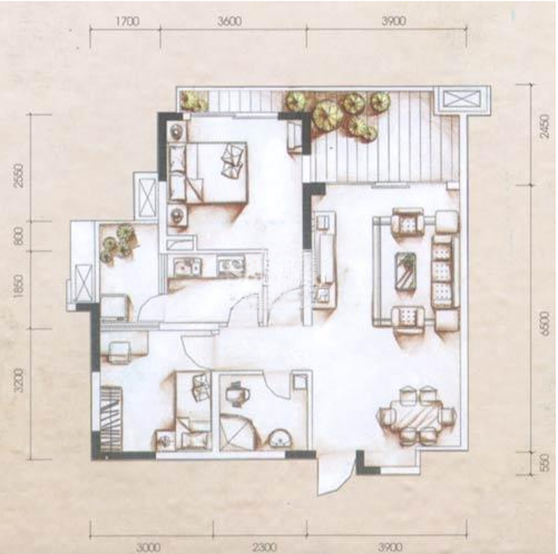 二居 简欧 白领 小资 户型图图片来自成都生活家装饰在95平米2居室简欧风情的分享