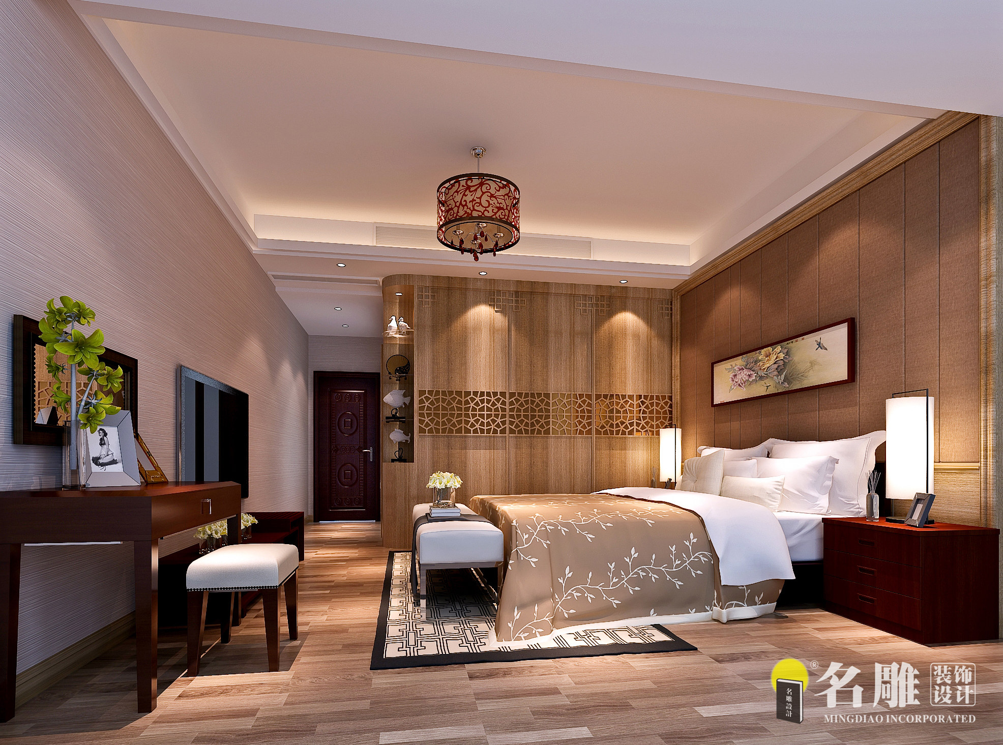 中式 三居 白领 现代时尚 熙龙湾 中式风格 卧室 卧室图片来自广州名雕装饰在熙龙湾的分享