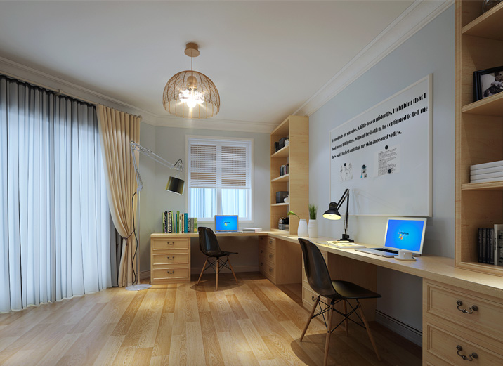 异形空间 北欧风设计 三居 80后 收纳 空间利用 书房图片来自上海实创-装修设计效果图在150平米异形空间改造舒适北欧风的分享