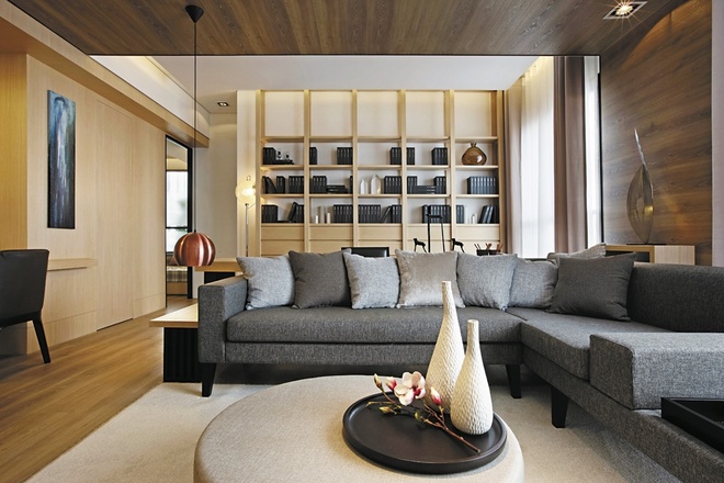 现代美式 榻榻米 收纳 三居 小资 客厅图片来自上海实创-装修设计效果图在126平现代美式温馨公寓的分享