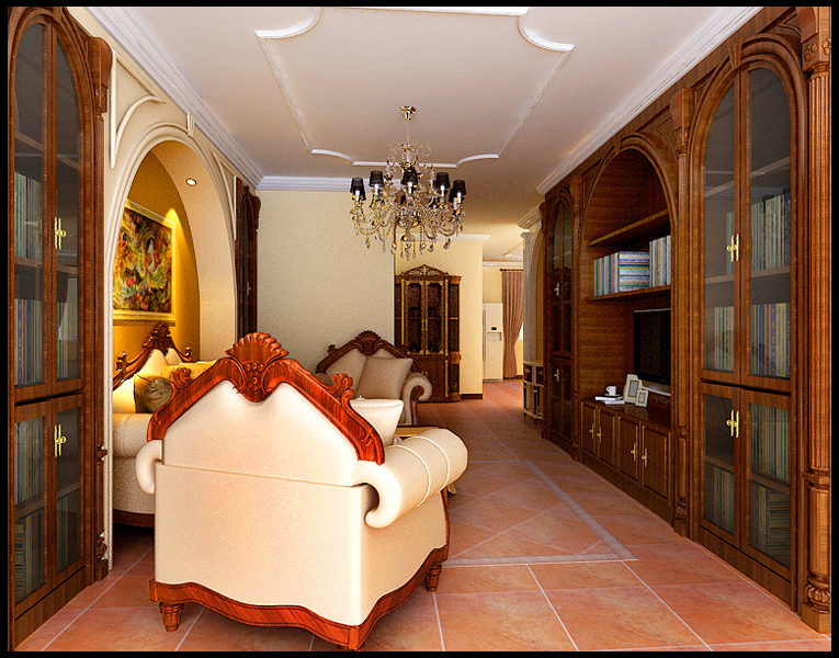 客厅图片来自实创装饰总部在K2玉兰湾125平米美式三居装修的分享