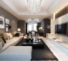 客厅选用淡色系沙发，沙发背景墙选用深褐色乳胶漆和简单装饰壁画，极其简约大气。