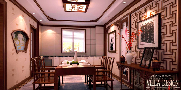餐厅图片来自原创艺墅装饰安琪在园博府——流传的中国特色。的分享