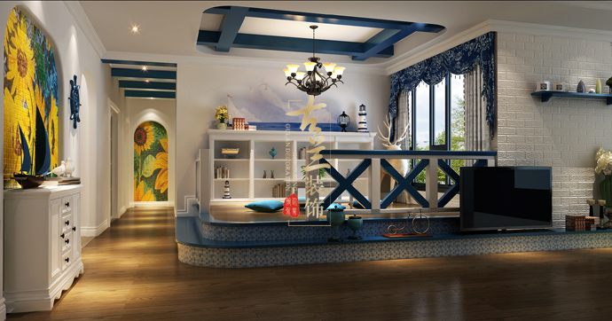 地中海 蓝与白 客厅图片来自成都古兰装饰工程有限公司在华侨城纯水岸的分享