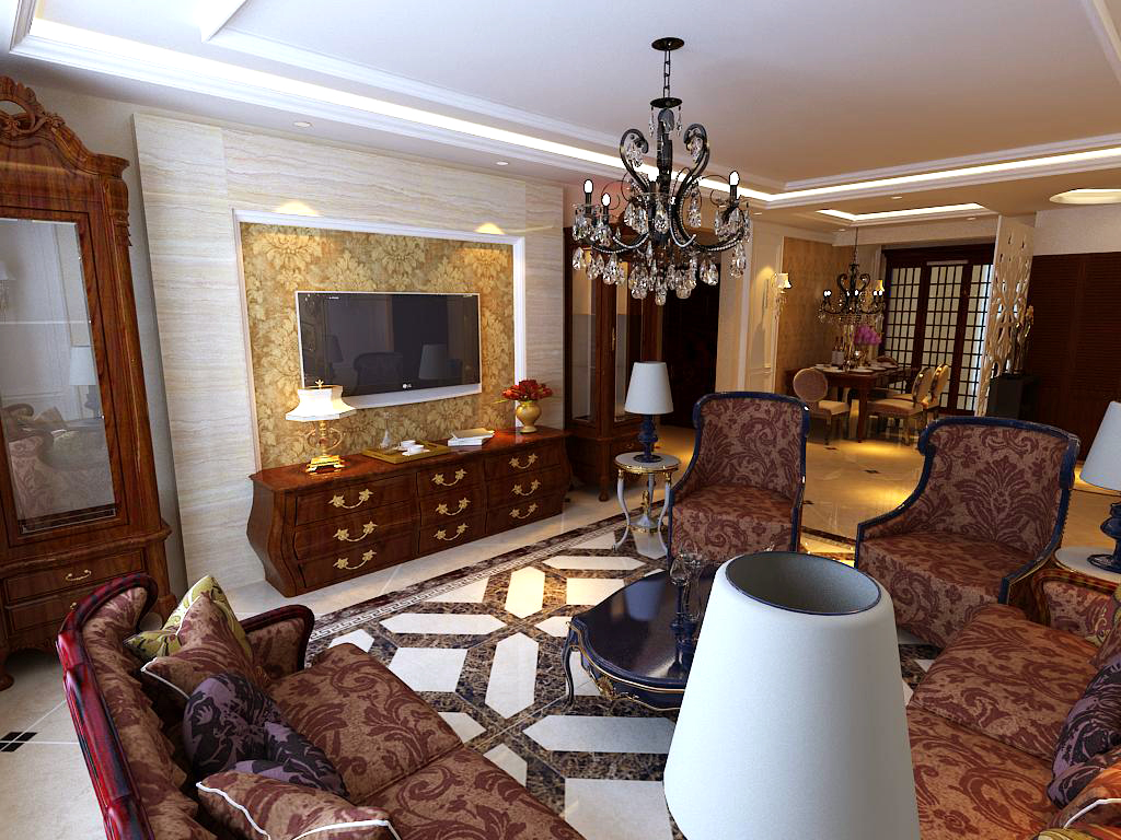 欧式 四居 蓝天佳苑 客厅图片来自百家设计小刘在蓝天佳苑180平欧式风格美图的分享