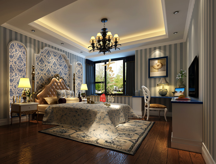 地中海 蓝与白 卧室图片来自成都古兰装饰工程有限公司在华侨城纯水岸的分享