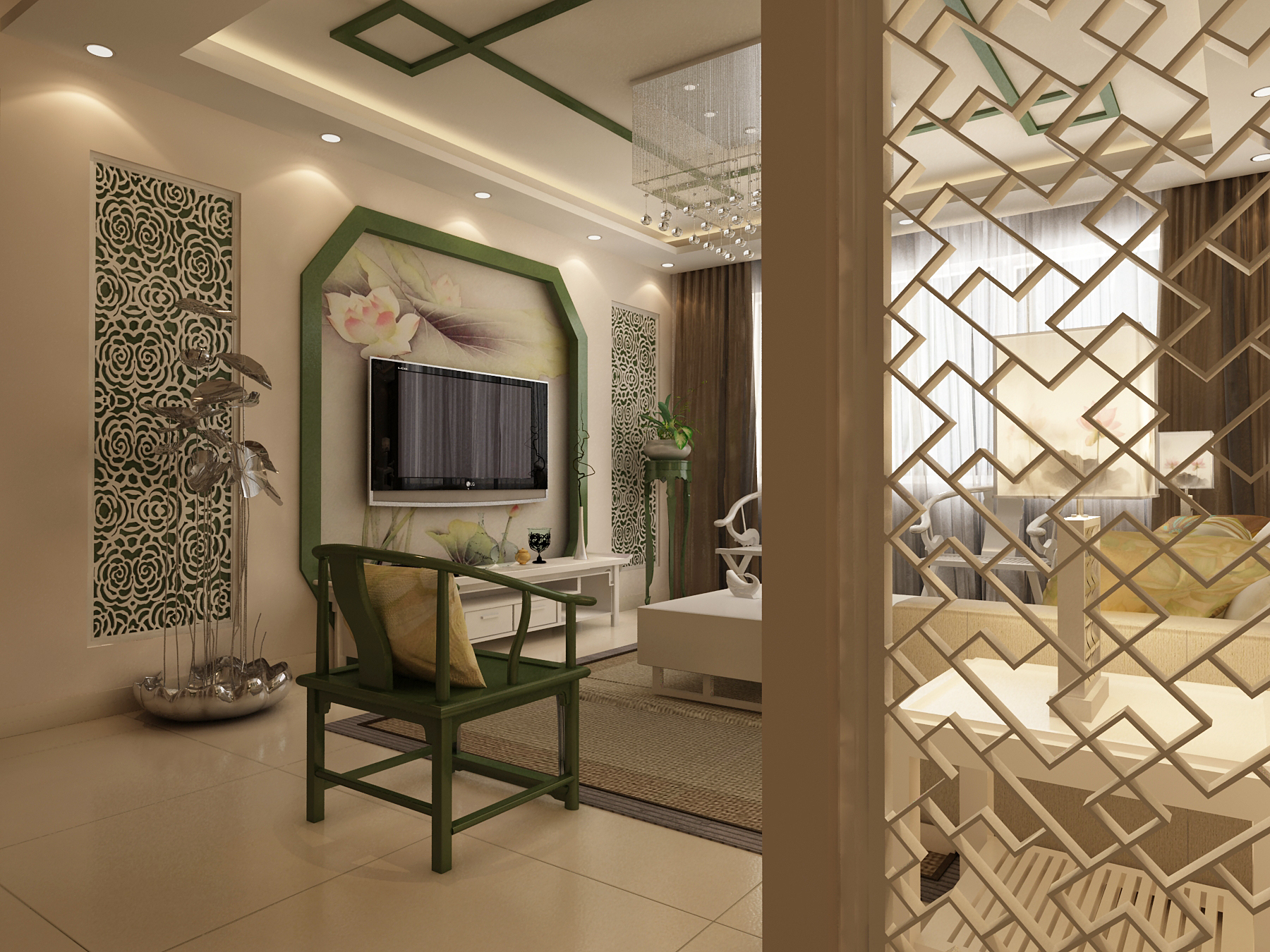 客厅图片来自思雨易居设计在《荷韵》140平新中式风格的分享