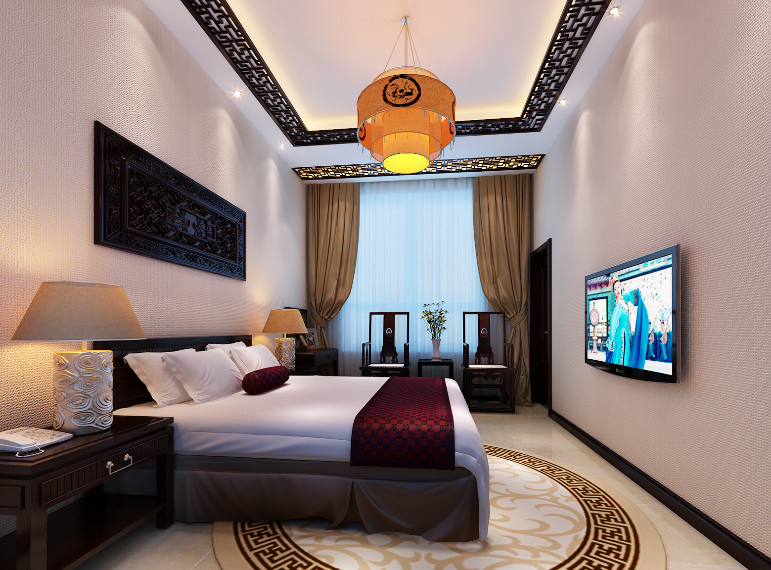 中式风格 休闲度假 装修效果图 实创装饰 卧室图片来自上海实创-装修设计效果图在185平宁静清幽中式装修设计的分享