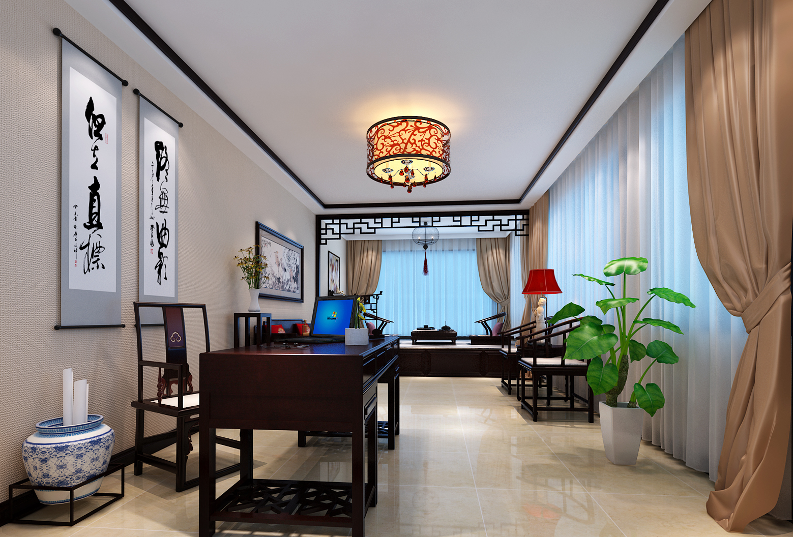 中式风格 休闲度假 装修效果图 实创装饰 书房图片来自上海实创-装修设计效果图在185平宁静清幽中式装修设计的分享