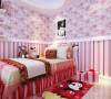 次卧用作儿童房的使用，由于空间较小，因此地板采用了浅色的复合地板，女儿房整体呈现粉红色，其中护墙板上面的壁纸采用了粉红色的碎花壁纸，突出了田园风格的特点，犹如公主般的梦幻的感觉。