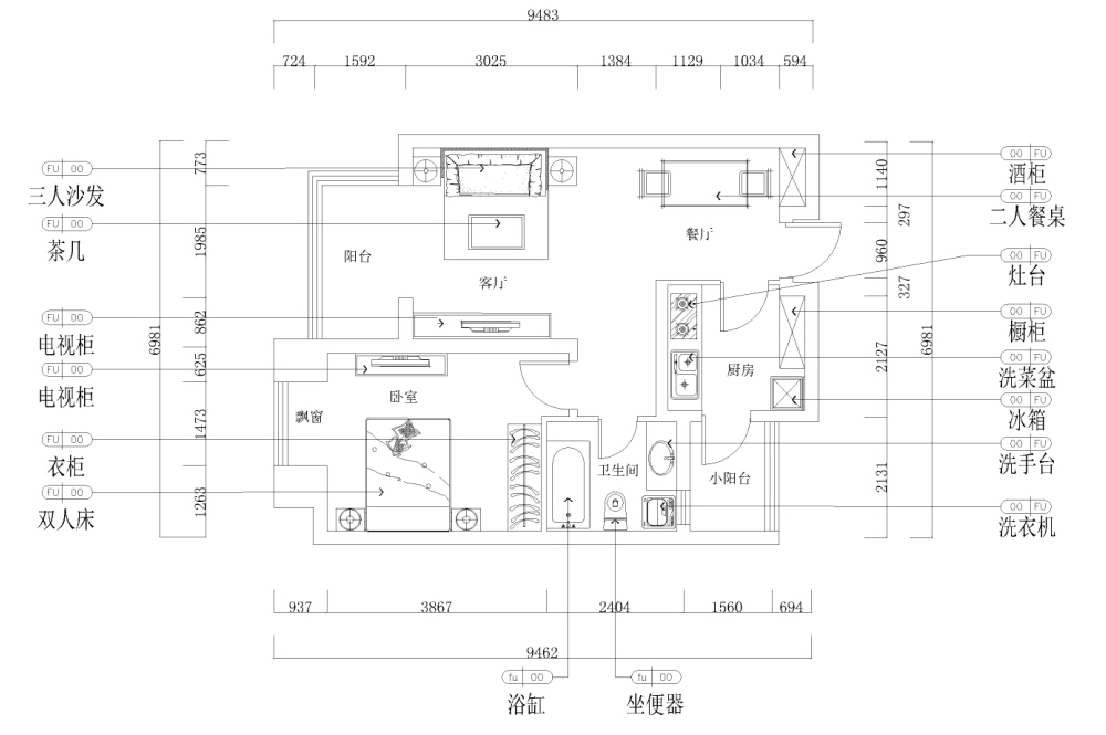 欧式 二居 别墅 白领 收纳 旧房改造 80后 小资 户型图图片来自阳光力天装饰梦想家更爱家在香邑国际1室2厅 71.07㎡简欧的分享