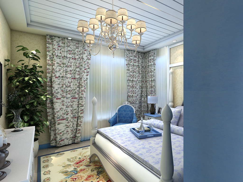 混搭 地中海 三居 简约 清新 卧室图片来自今朝装饰--刘莎在金色漫香林 148平地中海风格的分享