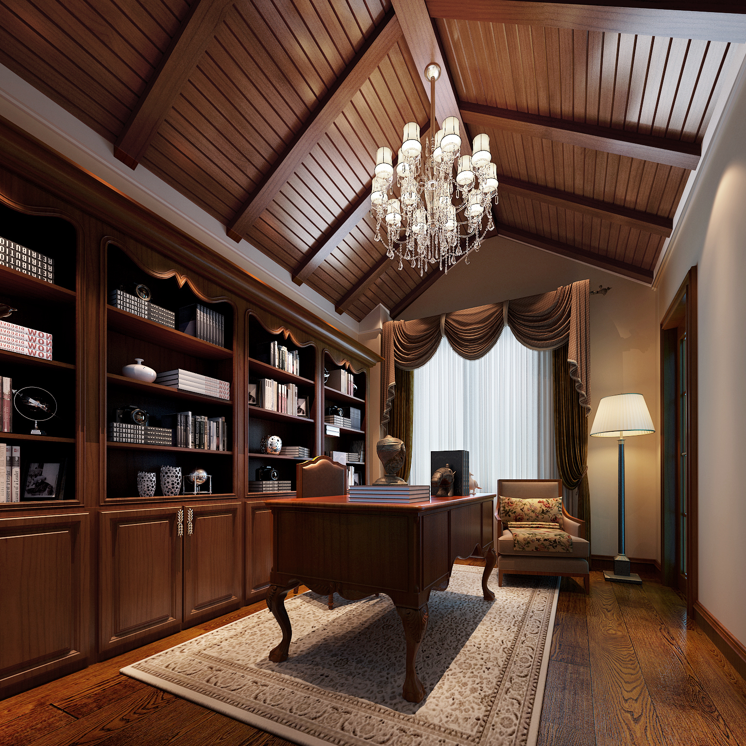 美式别墅设 低调奢华 豪华别墅 书房图片来自上海实创-装修设计效果图在240平米成功人士的美式别墅生活的分享