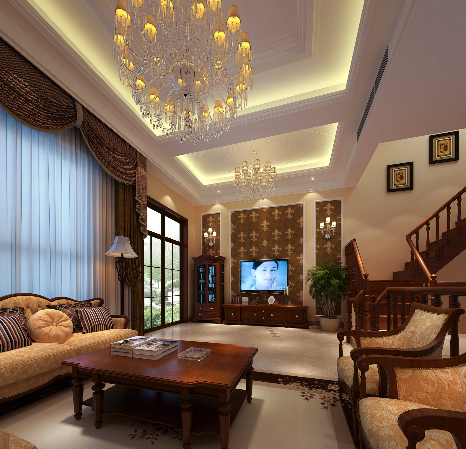 美式别墅设 低调奢华 豪华别墅 客厅图片来自上海实创-装修设计效果图在240平米成功人士的美式别墅生活的分享