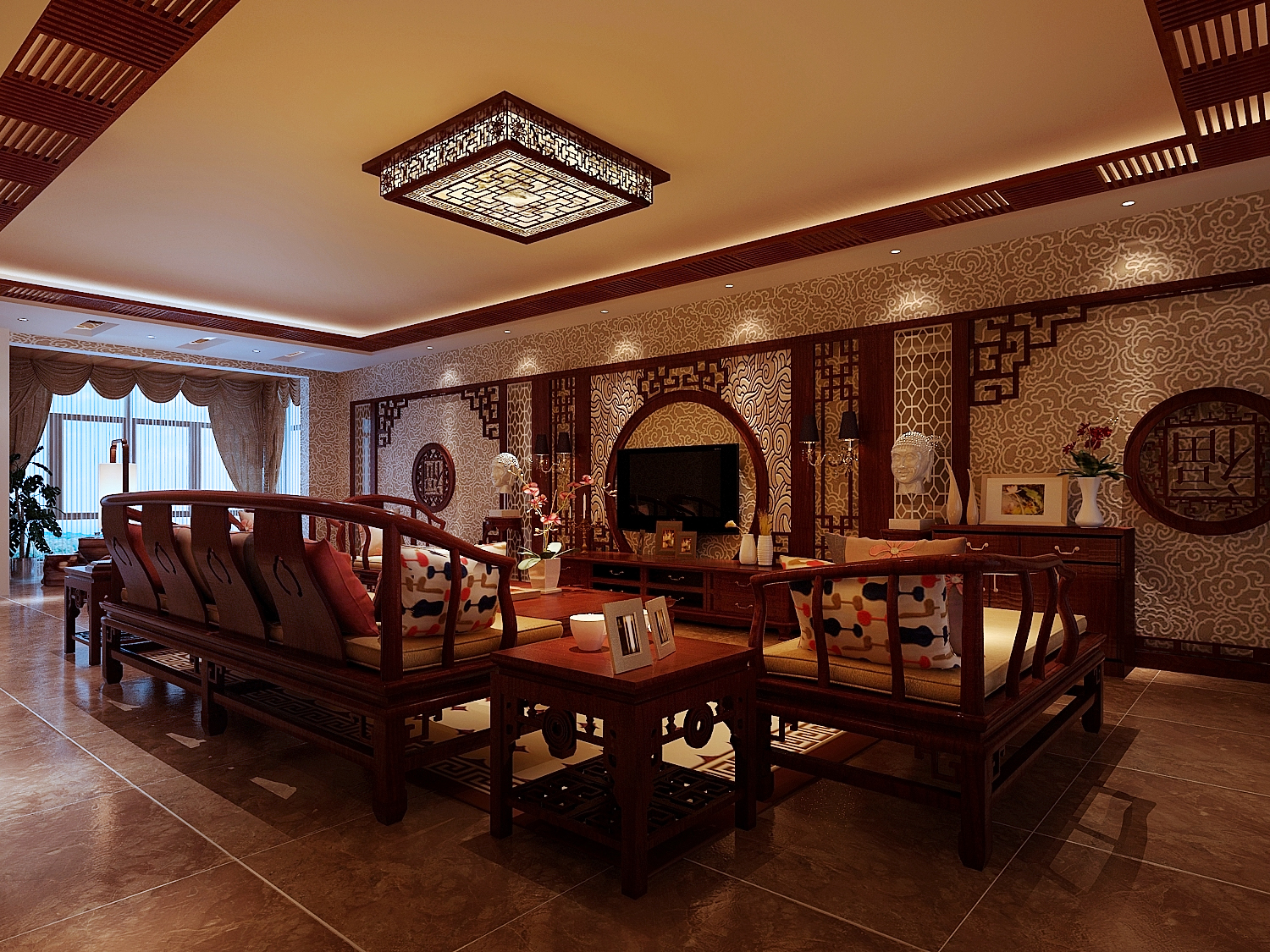 中式 三居 客厅 客厅图片来自成都幸福魔方装饰工程有限公司在彰显华夏千年文化辉煌的分享