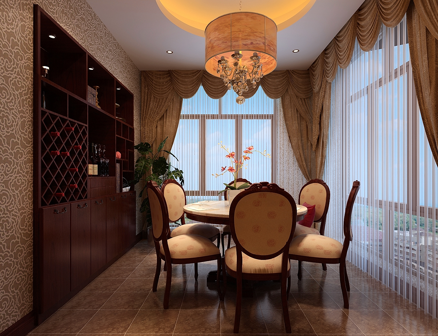 中式 三居 餐厅 餐厅图片来自成都幸福魔方装饰工程有限公司在彰显华夏千年文化辉煌的分享