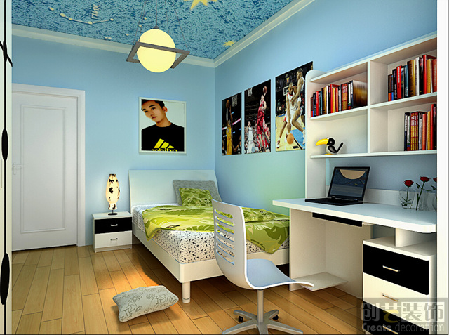 现代简约 三居室 装修效果图 电视墙 儿童房图片来自西安宅速美装饰在现代简约风格家居的分享