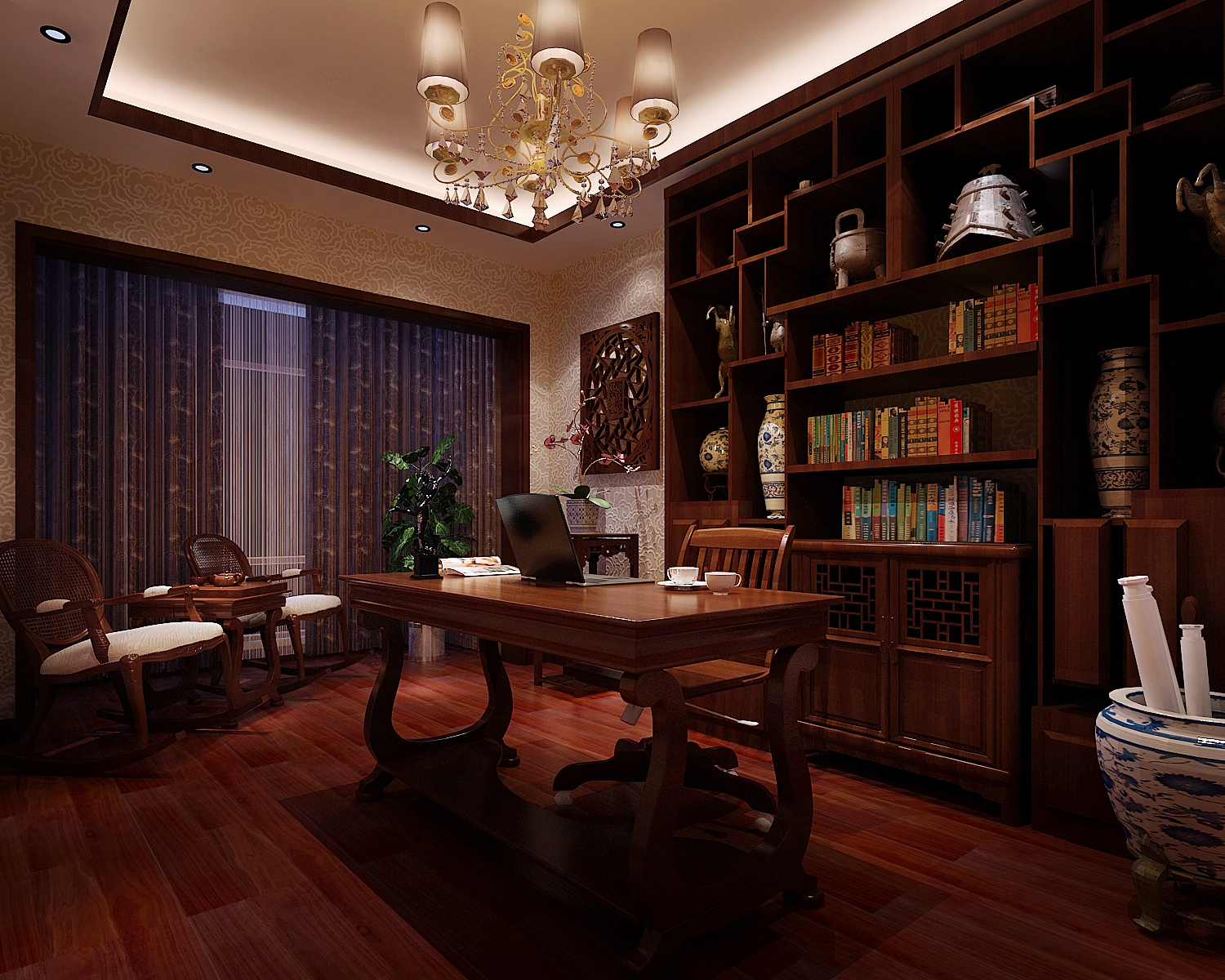 中式 三居 书房 书房图片来自成都幸福魔方装饰工程有限公司在彰显华夏千年文化辉煌的分享