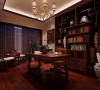 书房的设计以中国传统古典文化作为背景，营造的是极富中国浪漫情调的生活空间，如红木、青花瓷以及一些木质工艺品等都体现了浓郁的东方之美