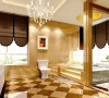 卫生间运用仿石材的砖，与整体风格保持一致。增加浴池于SPA间，满足主任对功用性强烈需求。