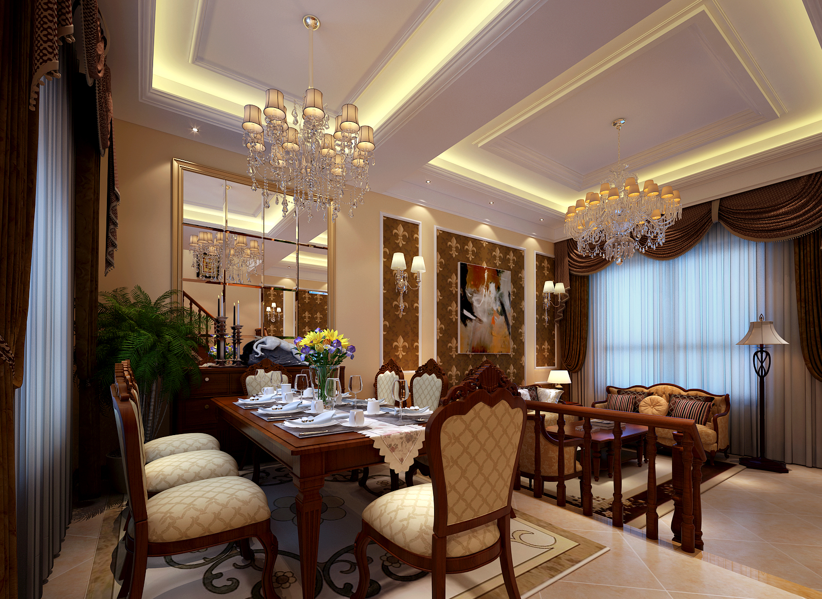 美式别墅设 低调奢华 豪华别墅 餐厅图片来自上海实创-装修设计效果图在240平米成功人士的美式别墅生活的分享