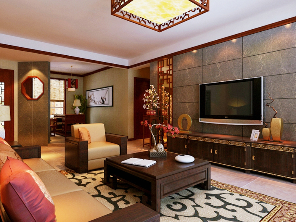三居 新中式 客厅图片来自石家庄业之峰装饰虎子在国瑞城149平米新中式风格的分享