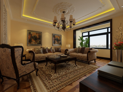 客厅图片来自百家装饰小迪在依云首府105平欧式风格的分享