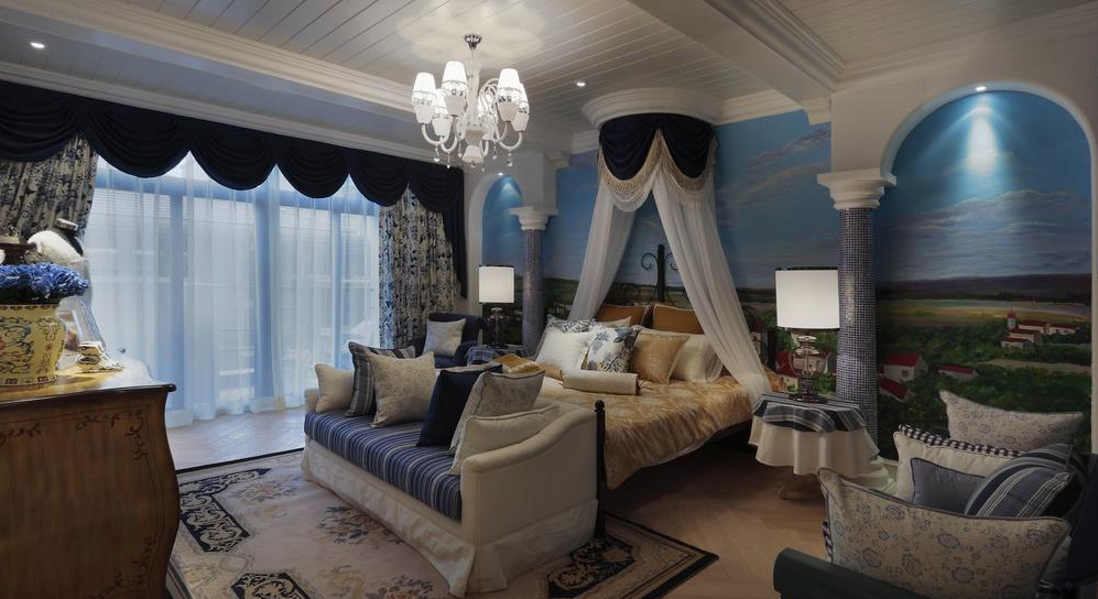 地中海 温馨 舒适 蓝与白 卧室图片来自成都生活家装饰在110㎡温馨地中海风格3居室的分享
