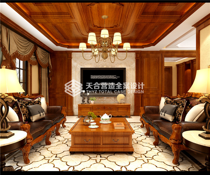 武汉装修 美式效果图 泛海国际 客厅图片来自武汉天合营造设计在泛海国际樱海园190平美式风的分享