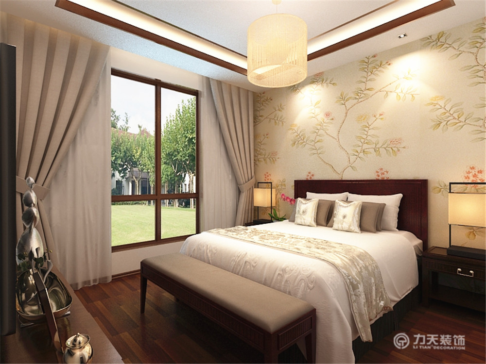 中式 三居 白领 收纳 80后 小资 卧室图片来自阳光力天装饰在智造创想城-121.17㎡-新中式的分享