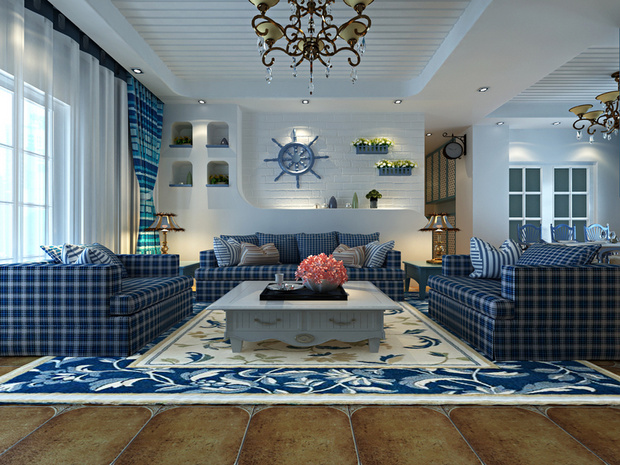 二居 地中海风格 蓝白搭 80后 小资 客厅图片来自上海实创-装修设计效果图在98平米地中海风情的分享