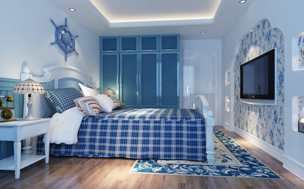 二居 地中海风格 蓝白搭 80后 小资 卧室图片来自上海实创-装修设计效果图在98平米地中海风情的分享