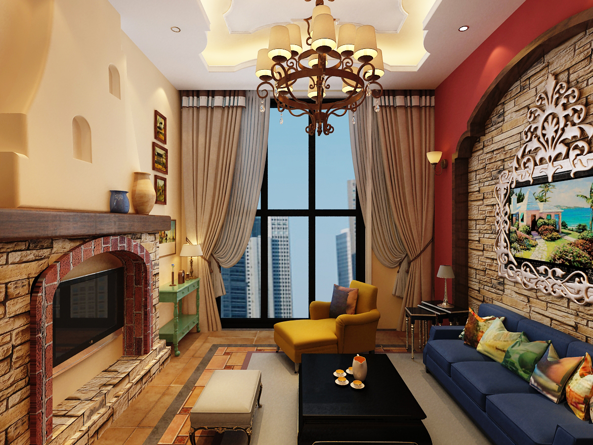 地中海 别墅 客厅图片来自潍坊万泰装饰在潍坊别墅装修温馨地中海风情设计的分享