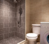卫浴间墙面贴瓷砖时要保证平整，与地砖通缝、对齐，以保证墙面与地面的整体感。