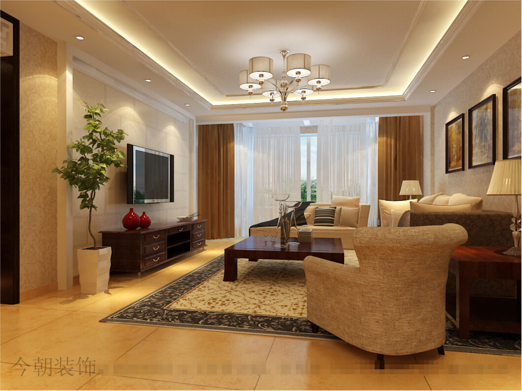 客厅图片来自今朝装饰小徐在惠新苑 118平新中式风格的分享