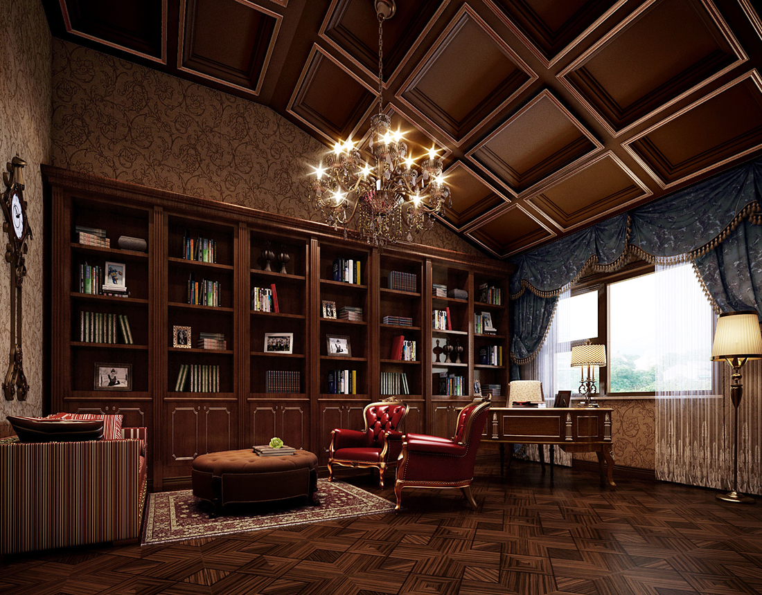 欧式 别墅 白领 尚层装饰 书房 书房图片来自北京别墅装修案例在350平水郡长安欧式风格案例欣赏的分享