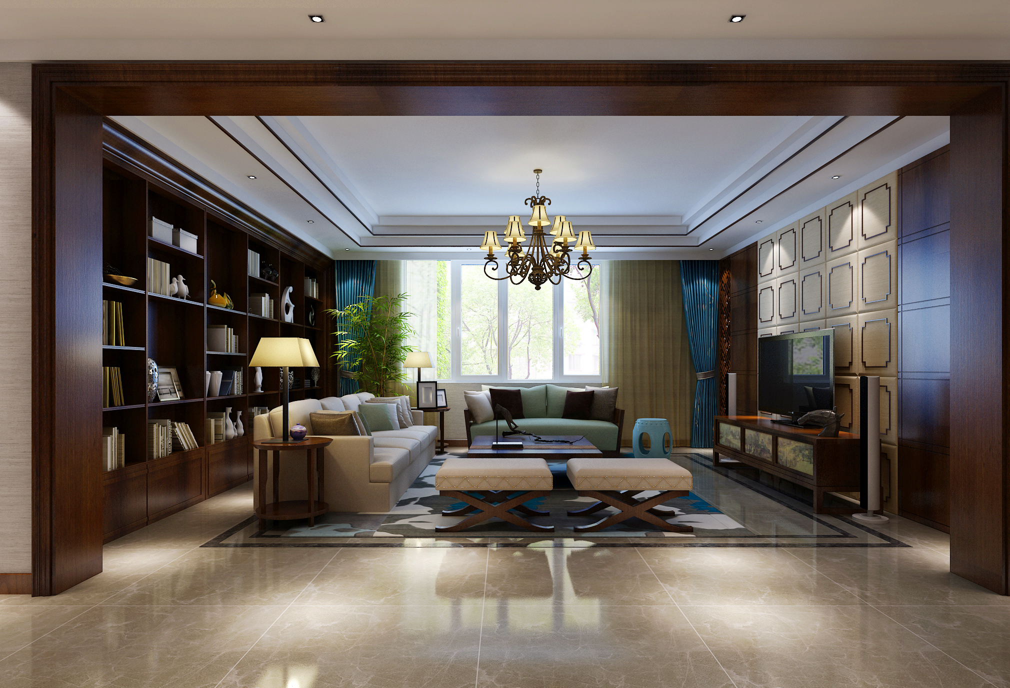 简约 混搭 别墅 中式 客厅图片来自尚层装饰大林在远洋天著240平现代中式的分享