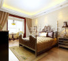 【设计说明】：卧室的风格依然欧美范儿，床也是采用欧美设计的！