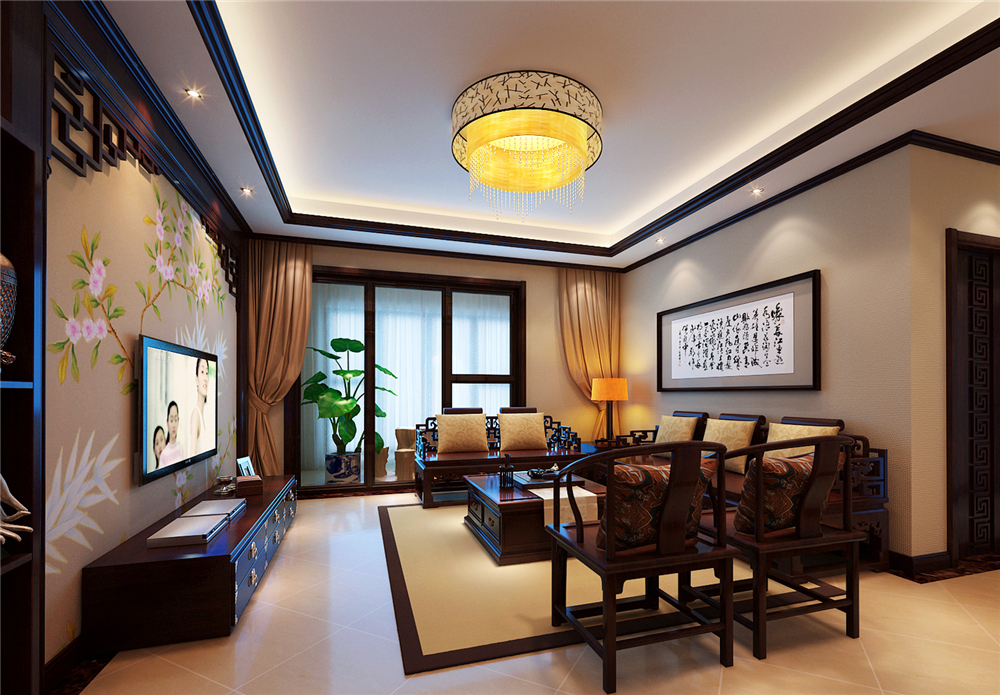 三居 收纳 白领 小资 80后 客厅图片来自实创装饰完美家装在K2清水湾120平中式古典风格案例的分享