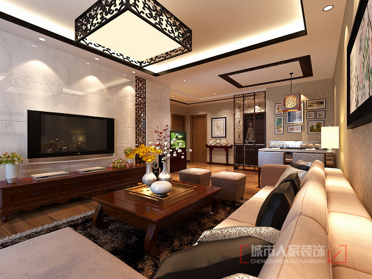 中式装修 现代 三居 80后 小资 客厅图片来自西安城市人家装饰王凯在现代中式三居 东方之美的分享