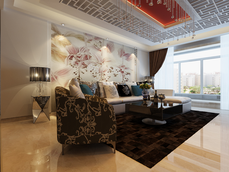 新中式 三居 白领 收纳 客厅图片来自石家庄业之峰装饰在54所159平米新中式风格装修的分享