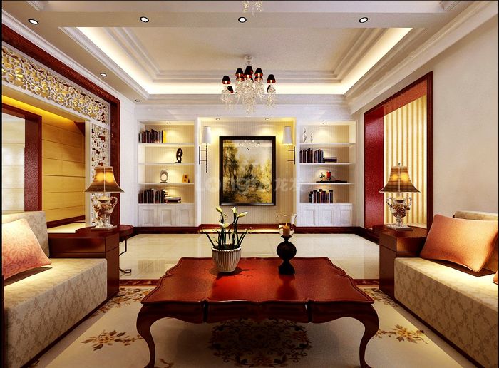 复式 龙发装饰 华侨城 装修设计 客厅图片来自龙发装饰集团西安分公司在新中式设计案例，打造传统韵味的分享