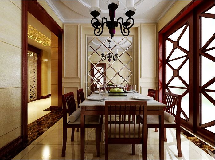复式 龙发装饰 华侨城 装修设计 餐厅图片来自龙发装饰集团西安分公司在新中式设计案例，打造传统韵味的分享