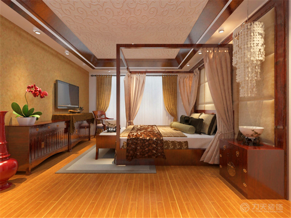 收纳 三居 中式 白领 80后 小资 卧室图片来自阳光力天装饰在吉宝季景兰庭-235㎡-新中式的分享